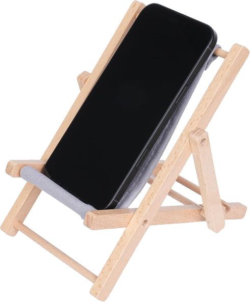 Hanpo 6.7 inches Mini Wood Beach Chair Phone Stand, Cute Fabric Foldable Cell Phone Holder for Desk, Novelty Phone Dock