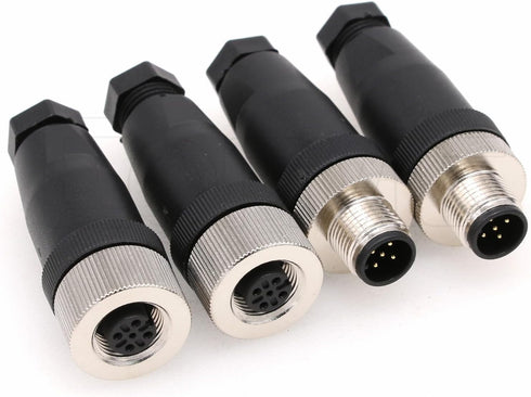 Eonvic 2 Sets M12 5 Pin Male & Female A Code Circular Aviation Plug Industrial Sensor Connector