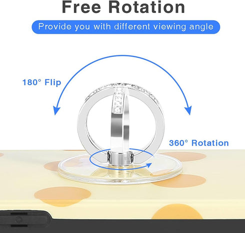 Transparent Cell Phone Ring Stand Holder, Finger Grip Loop (2 Silver 2 Black Round) for Phones (Exoer)