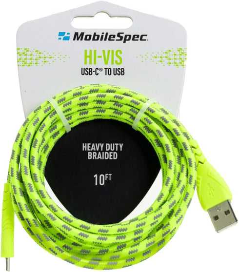 MobileSpec MB06733 10 Foot USB-A to USB-C Hi-Visibility Charge and Sync Cable in Green