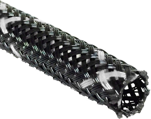 Electriduct 3/8" PET High Flame Retardant Expandable Braided Cable Sleeve - Black with White Tracer, 25 Feet