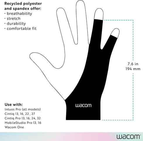 Wacom Drawing Glove, Two-Finger Artist Glove for Drawing Tablet, Eco-Friendly, One-Size (3 Pack)