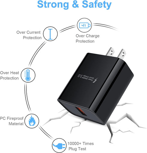 USB Charger Plug, Quick Charge 3.0 Fast Charging Block Wall Charger Cube Box for iPhone, Samsung Galaxy S23 A14 A54 S22