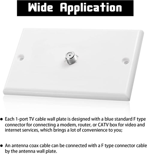 Weewooday 4 Pieces Coax Wall Plate, 1-Port TV Cable Cover Outlet Plate with F-type Connector Coaxial Cable, Screws