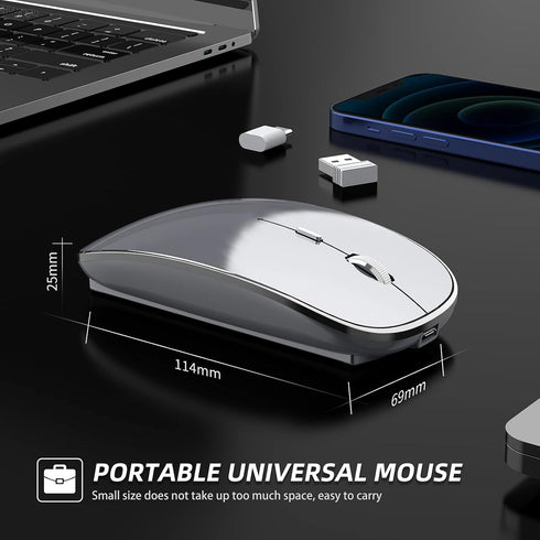 Wireless Mouse Chargeable, Portable Silent USB and Type-C Dual Mode Mouse, 3 Adjustable DPI for Laptop, Mac, PC (Q23S