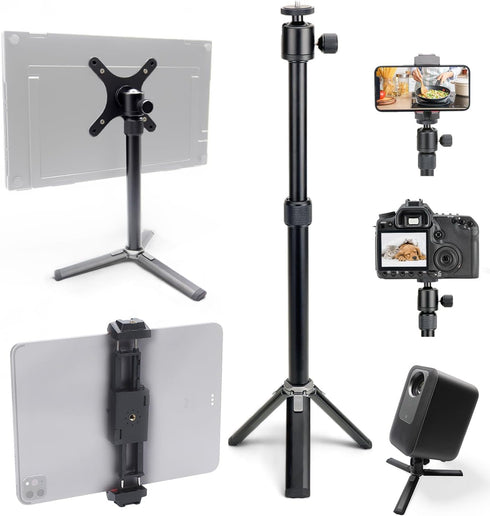 Kado Metal Portable Monitor Stand Tripod, 2-In-1 Phone/Tablet Clamp Portrait/Landscape, 100x100mm 75x75mm Wall/Arm