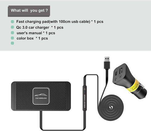 Wireless Charger Car Charging Pad 15W Fast Wireless Phone Charger Cell Phone Cordless Charger Charging Mat Compatible