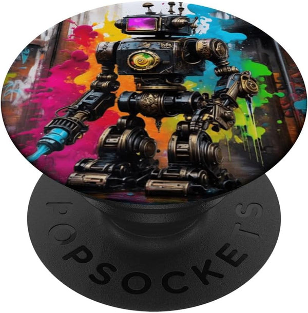 Robotic Dystopian Graffiti Splatter Art - Futuristic Robot PopSockets Standard PopGrip