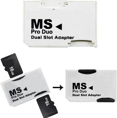 Micro SD TF to Memory Stick MS Pro Duo Adapter, Dual 2 Slot Converter for PSP 1000/2000/3000 CR-5400