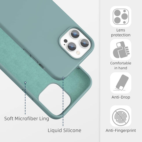 iPhone 13 Pro Max Case, Shockproof Anti-Scratch Slim Liquid Silicone Protective Bumper, Pine Green