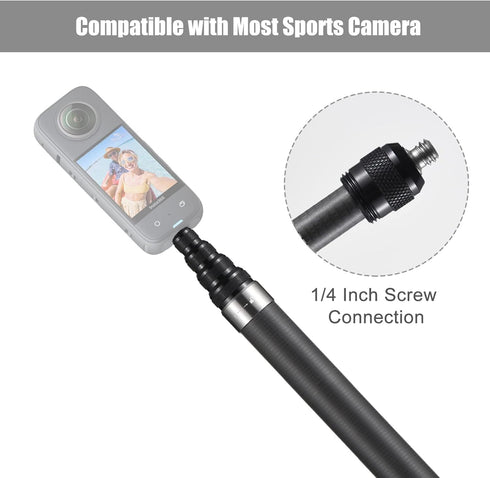 Sunydog 17.9-118in X2/X3, 1/4-20 Carbon Fiber Selfie Stick, Portable, Compatible with Tripod Mount, Thread, Black