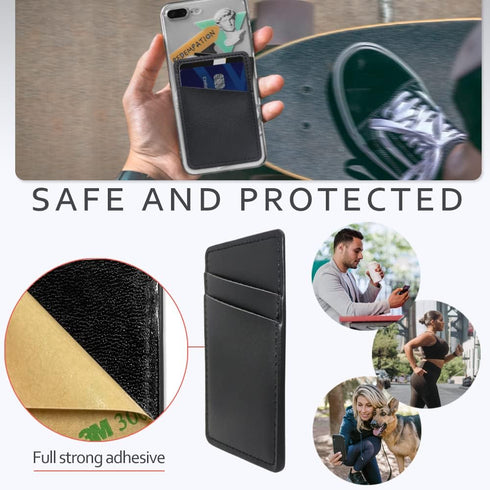 Phone Card Holder for Back of Phone, Leather Phone Wallet Stick On, Credit Card Holder for Phone Case Compatible with