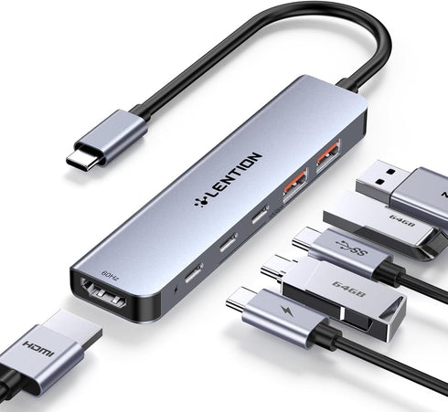 LENTION USB C Hub with 4K@60Hz HDMI, 2 USB C and 2 USB 3.2 Gen2, 10Gbps Max Data Transfer, 100W Charging for MacBook Pro
