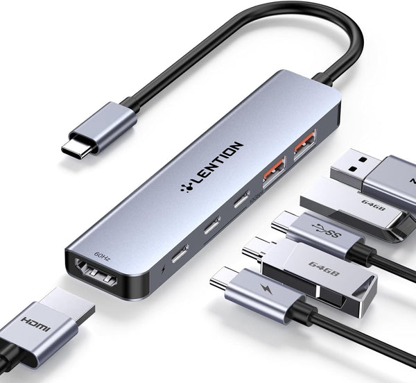 LENTION USB C Hub with 4K@60Hz HDMI, 2 USB C and 2 USB 3.2 Gen2, 10Gbps Max Data Transfer, 100W Charging for MacBook Pro
