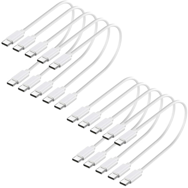 weishan 10-Pack USB C Charger Cable, 60W Fast Charge USB-C to Type C Cords, 1ft Bulk Short Wires, White