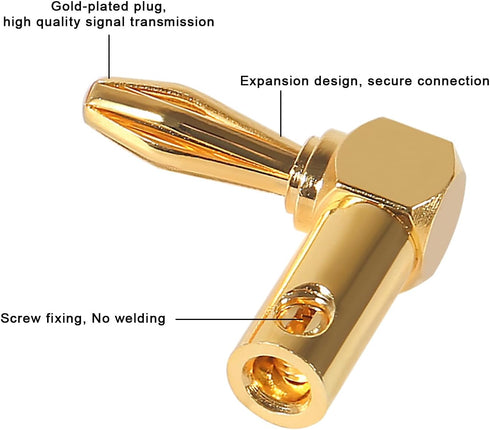 6 Pairs 4mm Speaker Banana Plugs, 90 Degree Right Angle 24k Gold Plated Speaker Connector (12 Pcs)
