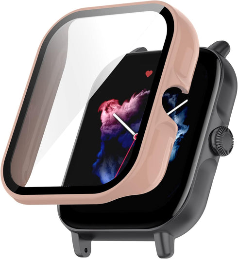 ECSEM Screen Protector with Hard PC Bumper Case for Amazfit GTS 3, All-Around Protective Shell, Clear+Pink+Green
