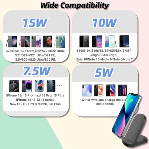 15W Fast Wireless Charger, 10W Wireless Charging Stand Compatible with iPhone 14 13 12 11 Pro XR XS 8 Plus Galaxy S22