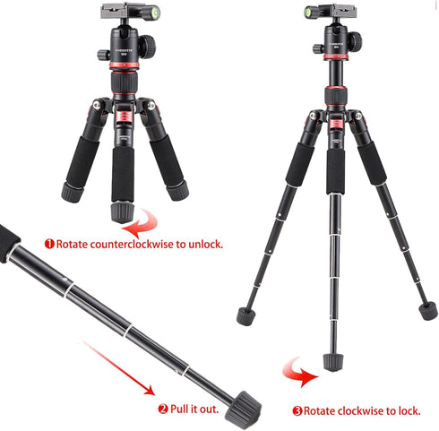 Portable Tabletop Camera Tripod, 20" DSLR Aluminum Mini Tripod with 360 Degree Pan Ball Head, Black