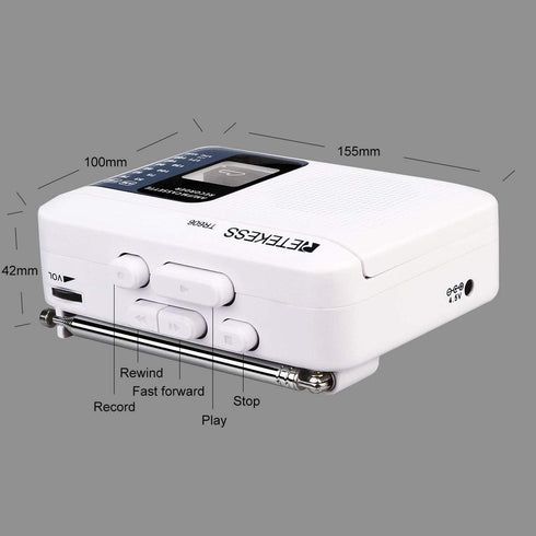 Retekess TR606 Cassette Tape Player, Recorder with Built-in Speaker, AUX Jack, AM FM Radio, White
