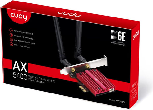 Cudy AX5400 Wireless WiFi 6E PCIe Card for PC - Bluetooth 5.2, AX210 Module, Windows 11, 10, 802.11ax/ac/a/b/g/n