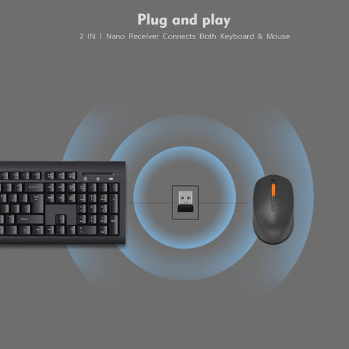 ONE-UP 2.4G Wireless Keyboard and Mouse Combo, Ergonomic Design, Silent Operation, for Mac, Windows, Laptop