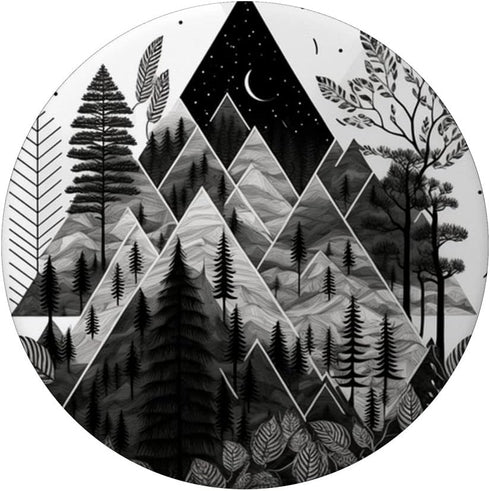 nature wood line art geometric black and white Peak Relief PopSockets Swappable PopGrip