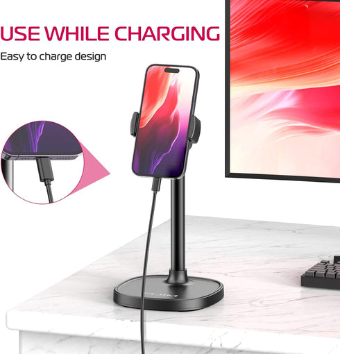 ULANZI Cell Phone Stand Mount for Desk, Vijim HP004 Adjustable Height & Angle Phone Holder, 360 Degree Rotating Desktop