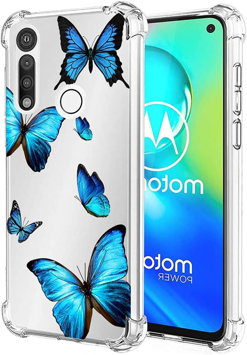 Clear Case for Moto G Power 2020, Cute Soft TPU Shockproof Protective Cover for Girls Women, Blue Butterfly