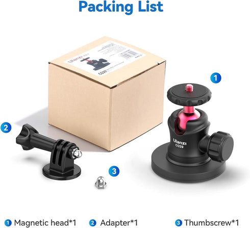 ULANZI Magnetic Camera Mount for GoPro, Strong Magnetic Mount with 360° Rotation Ball Head, Compatible with GoPro Hero