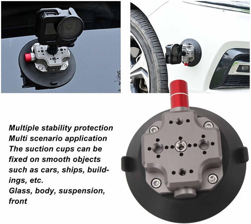 Suction Cup Camera Mount - 4.7 Inch Aluminum Alloy Silicone Metal Car Mount with 1/4 3/8 Inch Screw Hole for Action