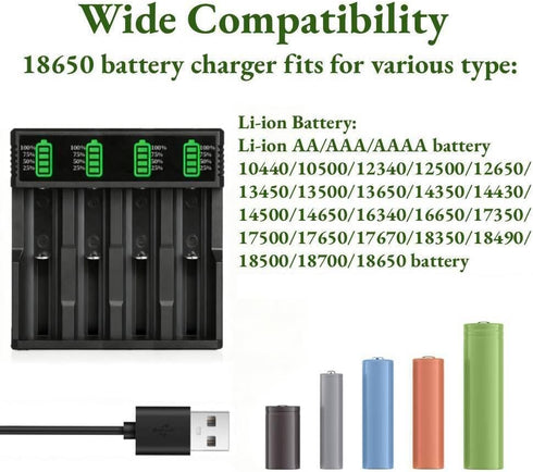 Generic 18650 4 3.7V 10440 14500 16340 18350 18500 18700 20700 21700 26650 Battery Charger, Bay LCD Display Smart Fast