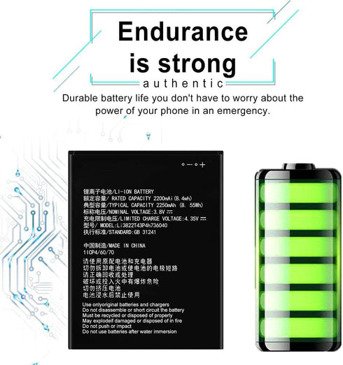 Replacement Battery for ZTE ZFIVE C LTE Z558VL Z557BL, Li3822T43P4h736040, 2250mAh