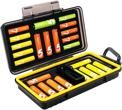 KIWIFOTOS 24 Slots AA AAA Battery Case Holder with Battery Tester for 14pcs
