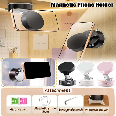 Oudvaker 360 Foldable Magnetic Vacuum Phone Holder, Electric Suction Car Mount, Double-Sided Swivel Stand for Car