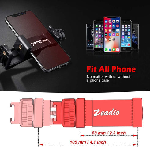 Zeadio Tripod Smartphone Mount, Cell Phone Holder Adapter Clamp with Cold-Shoe Mount, Fits All iPhone and Android