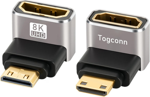 Togconn 90 Degree Mini HDMI to HDMI Adapter 2 Pack, (Up and Down)
