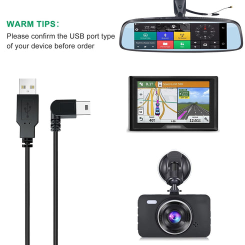 YQMAJIM GPS Charger Cable,Dash Cam Power Cord,(16.5Ft) Pure Copper Thicker 90 Degree Mini USB Charging Cable for Garmin Nuvi GPS,Rearview Mirror Camera,GPS Dashcam Replacement Long Power Wire