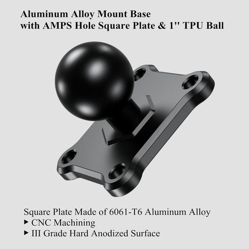 BRCOVAN 2 PCS, 1'' Ball Mount Base with Aluminum Alloy 4-Hole AMPS Square Plate & 1'' TPU Ball Adapter Compatible with RAM Mounts B Size 1 Inch Ball Double Socket Arm