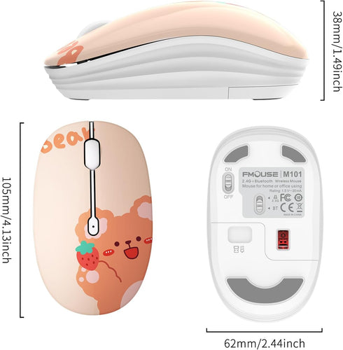 Cute Bluetooth Mouse, 2.4 GHz Wireless Mice with USB Receiver for Laptop and iPad (Kerry Bear)