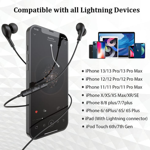 Guguearth Lightning Headphones for iPhone, MFi Certified Magnetic Earbuds with Mic, Compatible with iPhone 14-7 (Black)
