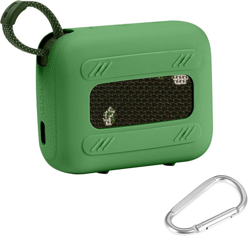 for JBL Go 4 Waterproof Bluetooth Speaker Silicone Cover Case, Portable Silicone Travel Case with Carabiner, Protective Skin Case (Green Case) - co2CREA