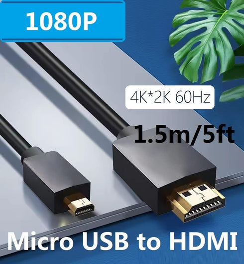 Micro USB to HDMI Converter, 4K 1080P HDMI Extender Cable 1.5M/ 5ft Adapter, Copy and Expand Videos Pictures from Mobile Phone or Tablet to HDTV Monitor Projector