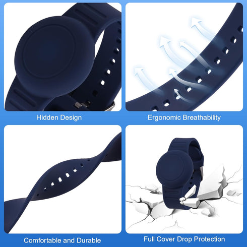 Waterproof Air Tag Bracelet for Kids, 2 Pack Soft Silicone Holder, GPS Tracker Compatible with Apple AirTag