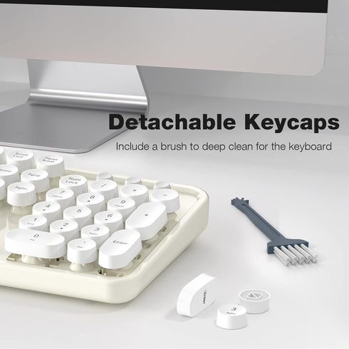 Wireless Keyboard and Mouse Combo, 104 Keys Full-Sized Typewriter Keyboard, 2.4 GHz USB Receiver, Cremy White