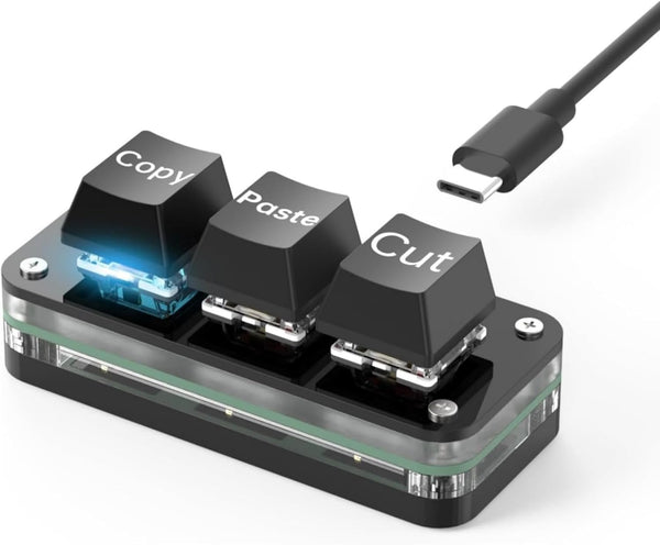 USB Mini 3-Key Keyboard, Cut Copy Paste Macro Pad, One Handed Mechanical Gaming Keyboard for OSU (Black)