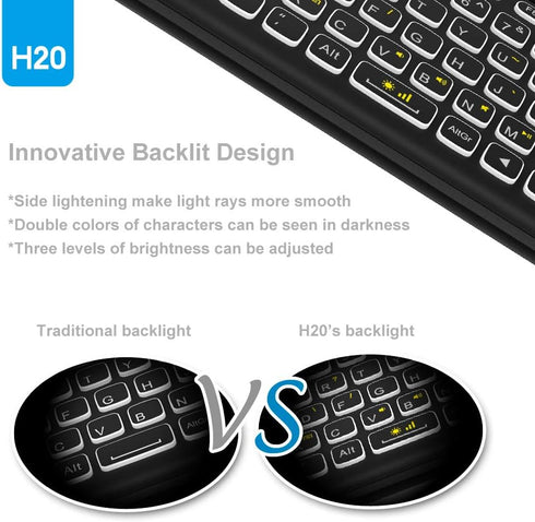 H20 Mini Wireless Keyboard with Touchpad, Backlit Handheld IR Remote Keyboard for Android TV Box, Windows PC, Raspberry