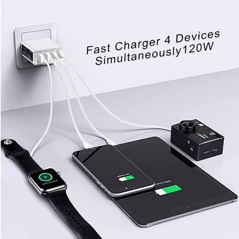 DTK USB C Wall Charger, 120W Fast Charger Block, 4-Port Portable Power Charger Station