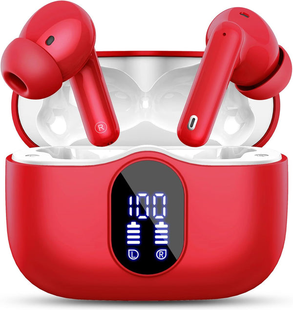 Wireless Earbuds Bluetooth 5.3 Headphones, Bass Stereo Ear Buds with Noise Cancelling Mic, LED Display, in Ear