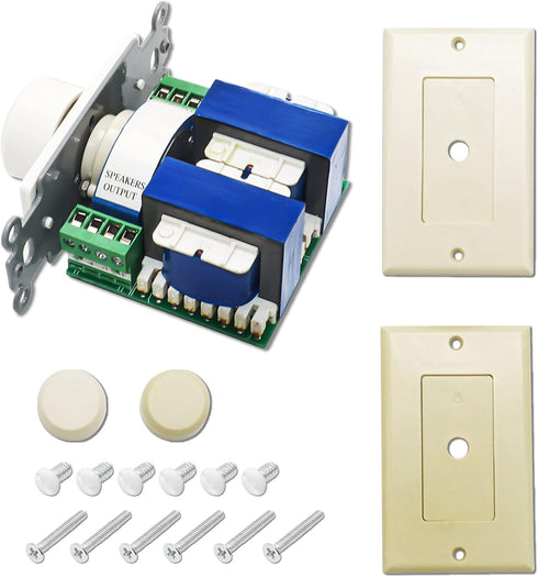 Recoil VC-R100 100W Impedance Matching Wall Mount Volume Control Knob, Flush in-Wall Plate Rotary Knob for Hi-Fi Home Audio, for Dedicated Audio Zone Volume Adjustment, White Ivory Plates Included